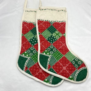 Vintage Patchwork “Quilted” Holiday Stocking Set - Red and Green